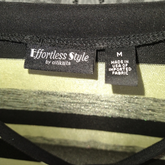 Citiknits green black grey striped shirt thin stretchy v neck 3/4 length sleeves - Picture 2 of 5